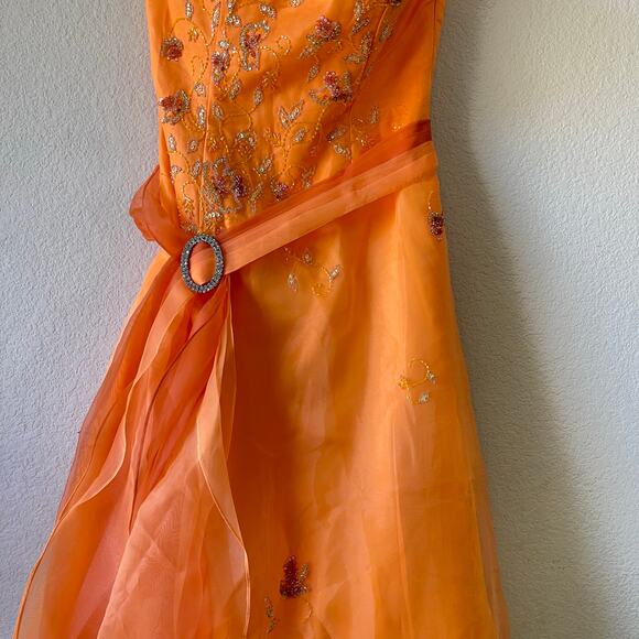 Vintage y2k orange beaded and tie wait tulle ball gown size xs - Picture 5 of 8
